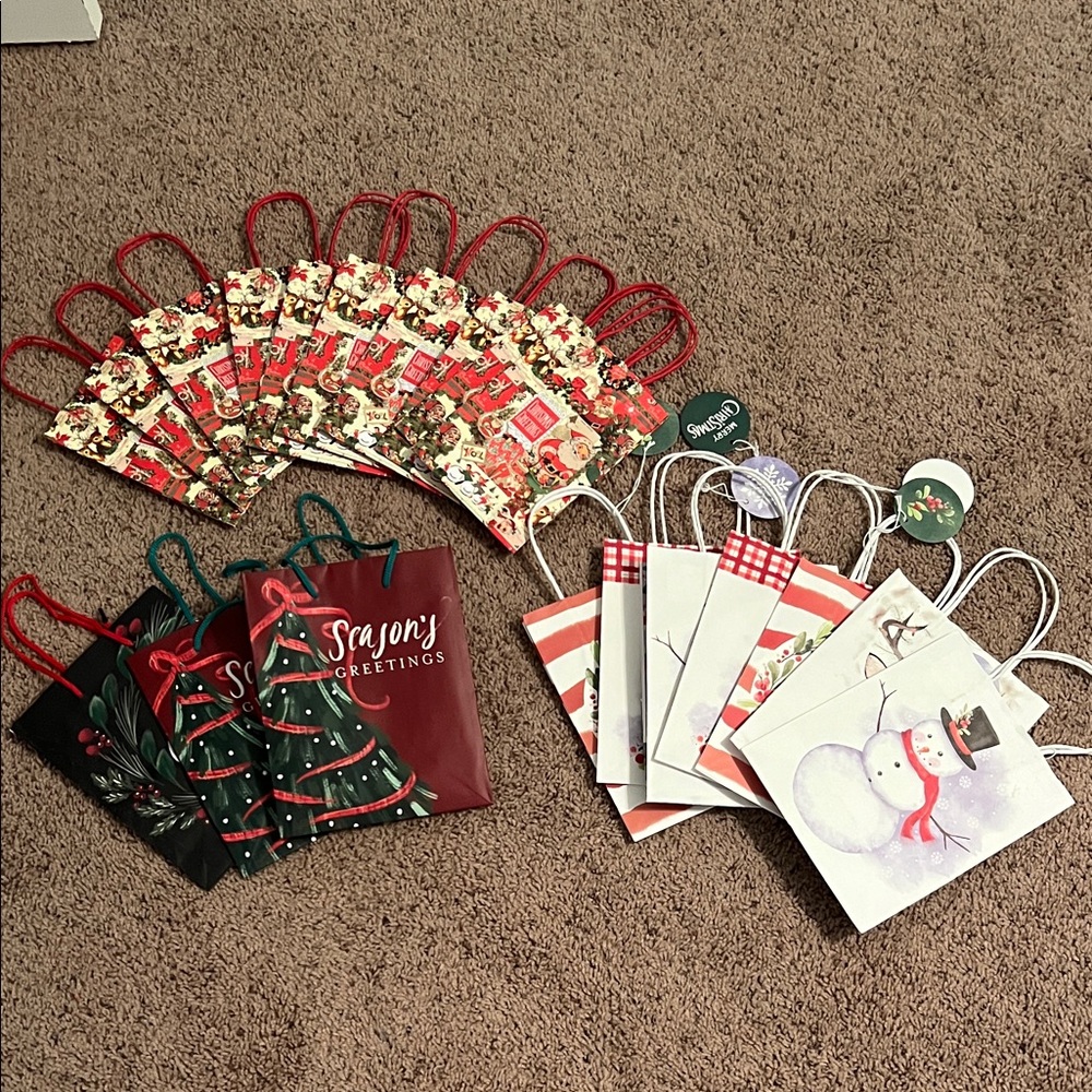 Festive Holiday Gift Bags Set - Red, Green, White